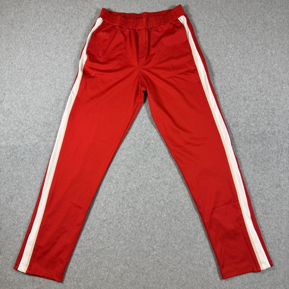 NWT Willow & Clay Track Pants Women Red Side Stripe Snap Button Hem Size (S)